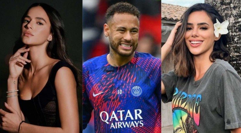 Bruna Marquezine (E) e Bruna Biancardi (D) são ex-namoradas de Neymar (C)