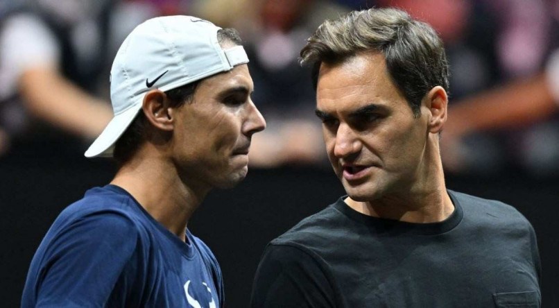 Rafael Nadal e Roger Federer jogam juntos na Laver Cup