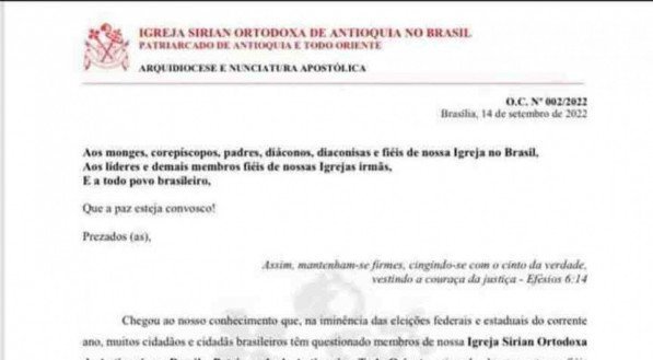 Documento da Igreja Sirian Ortodoxa afirma que Padre Kelman não é membro da entidade