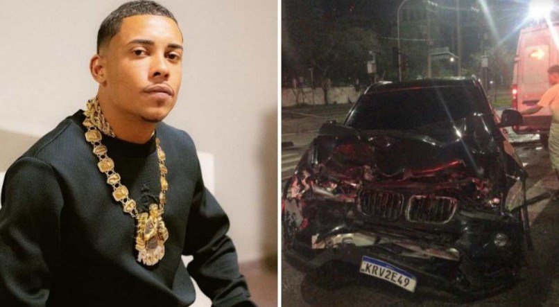 MC Poze mostrou o estado do carro após um acidente no Rio de Janeiro