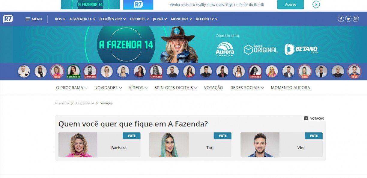 A Fazenda 2022: como votar no R7.com para salvar peão da 9ª roça