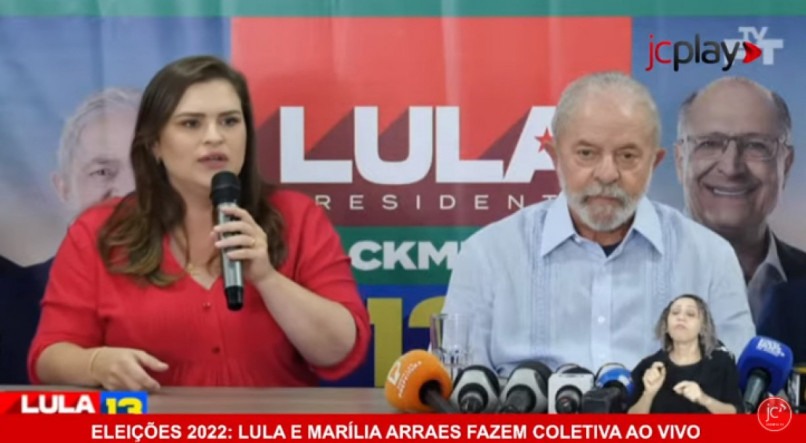 Lula e Marília Arraes juntos em entrevista coletiva no Recife