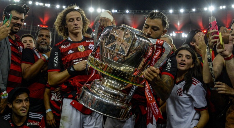 Jogadores do Flamengo celebram t&iacute;tulo da Copa do Brasil 2022