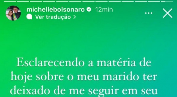 Michelle se pronuncia após rumores de não seguir Bolsonaro no Instagram.