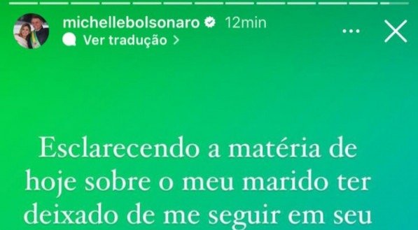 Michelle se pronuncia após rumores de não seguir Bolsonaro no Instagram.