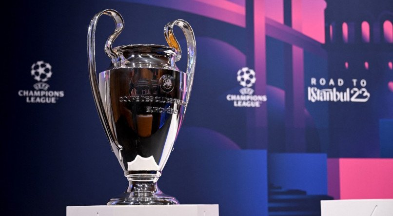 Troféu da Champions League 2023 no sorteio das quartas de final