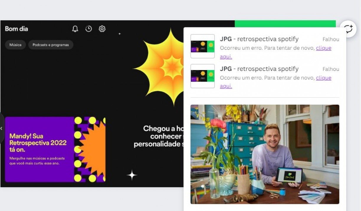 Captura de tela do Canva com problemas. Canva.