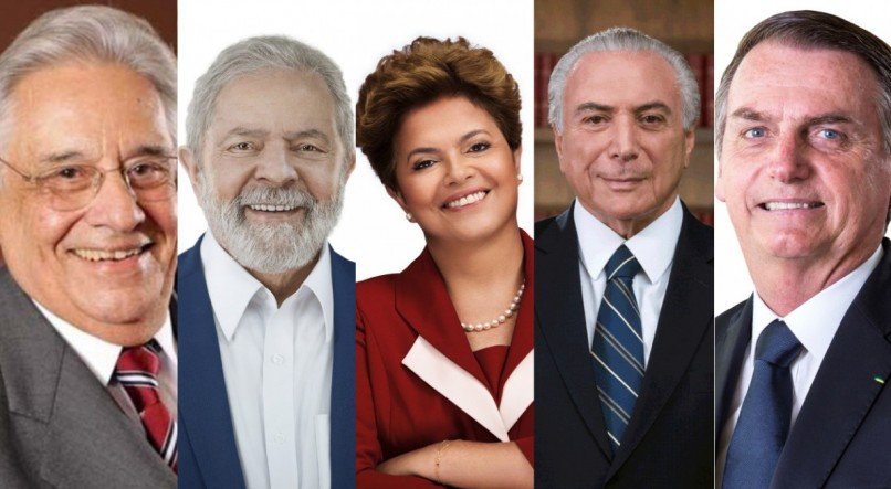 Fernando Henrique Cardoso, Lula, Dilma Rousseff, Michel Temer e Jair Bolsonaro