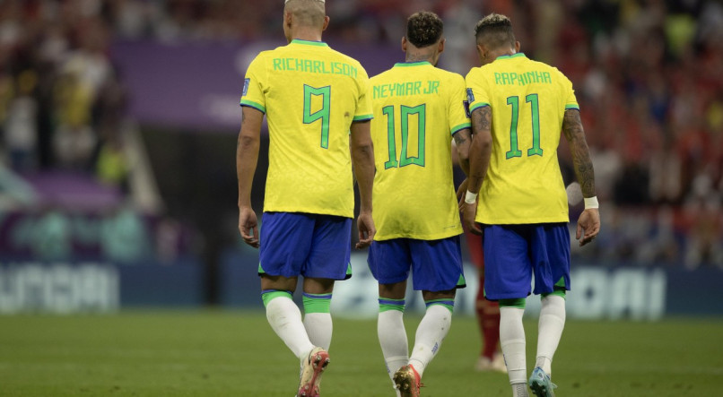 Richarlison (E), Neymar (M) e Raphinha (D) devem ser titulares do Brasil contra a Bol&iacute;via pelas Eliminat&oacute;rias
