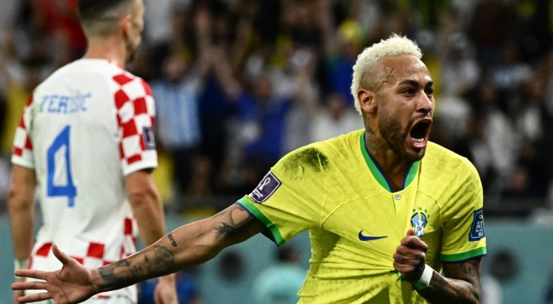 Neymar fez gol para o Brasil sobre a Cro&aacute;cia nas quartas de final da Copa do Mundo 2022