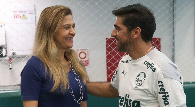 Leila Pereira, presidente do Palmeiras, e Abel Ferreira, treinador do Verd&atilde;o