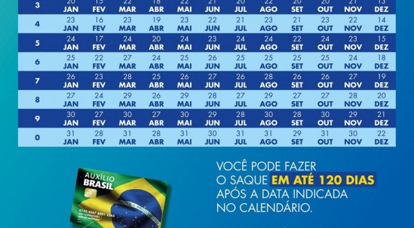 Calend&aacute;rio oficial do pagamento do Aux&iacute;lio Brasil. 