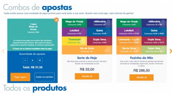 Site Loterias da Caixa Online. 
