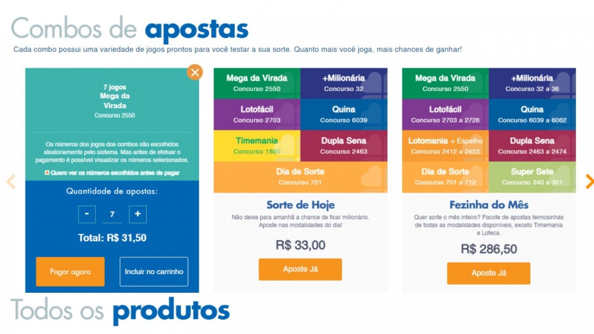 Site Loterias da Caixa Online. 