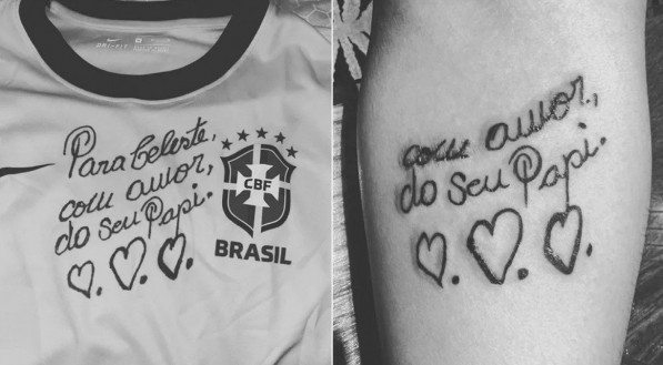 Celeste, filha de Pelé, resolveu homenagear o pai com uma tatuagem