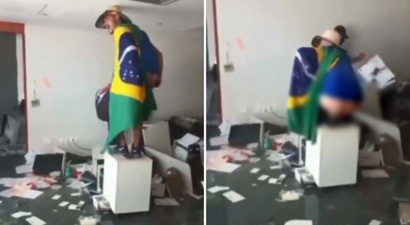 Bolsonarista defeca na sala do STF durante invasão em Brasília.