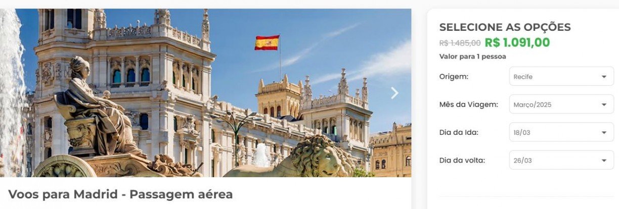 Voos para Madrid saindo do Recife estão em promoção Reprodução
