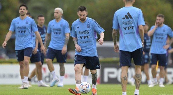 Lionel Messi no treinamento para o amistoso contra o Panamá. 