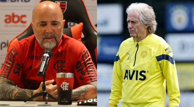 Jorge Sampaoli (E) e Jorge Jesus (D) treinadores de Flamengo e Fenerbahçe, respectivamente

