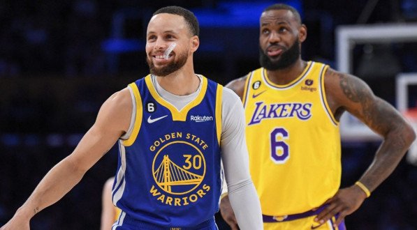 Stephen Curry e LeBron James s&atilde;o os grandes destaques de Golden State Warriors e LA Lakers