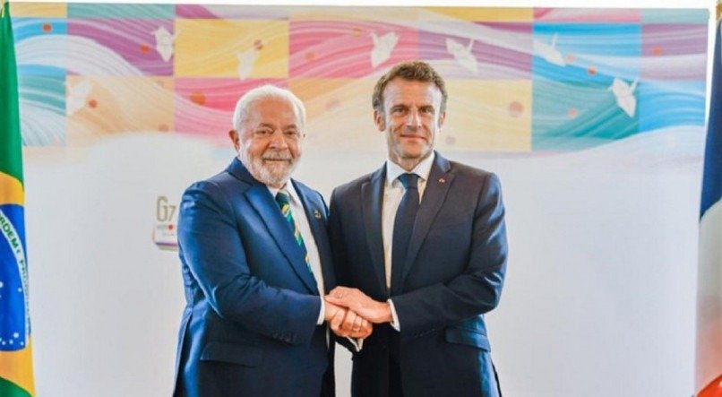 Lula e o presidente da França, Emmanuel Macron, na cúpula do G7