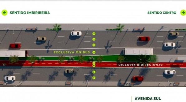 Plano da nova circulação no Centro do Recife prevê a transformação da Avenida Sul, que perderá o corredor de ônibus, mas ganhará uma faixa exclusiva e uma ciclovia/ciclofaixa
