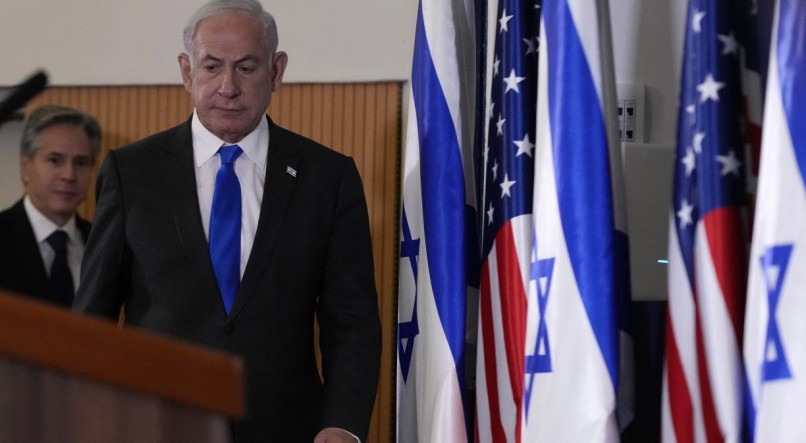 Primeiro ministro de Israel, Benjamin Netanyahu, e Antony Blinken, secret&aacute;rio de estado dos Estados Unidos