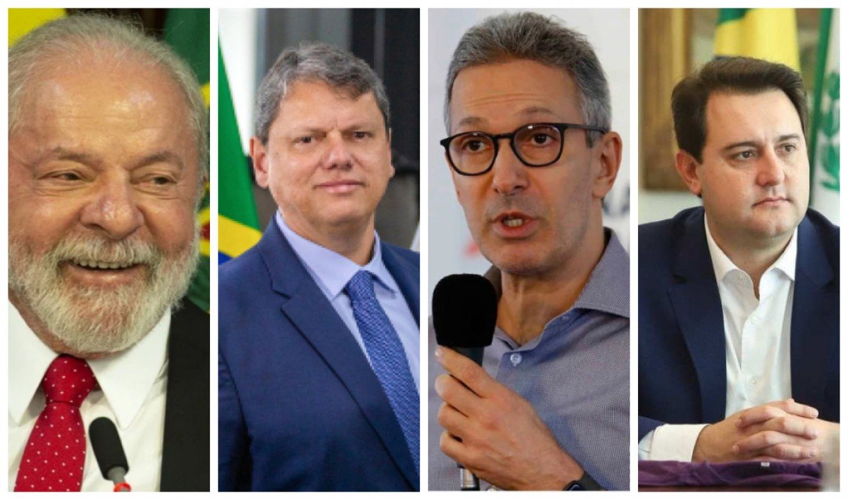 Mosaico com Lula, Tarcísio de Freitas, Romeu Zema e Ratinho Júnior