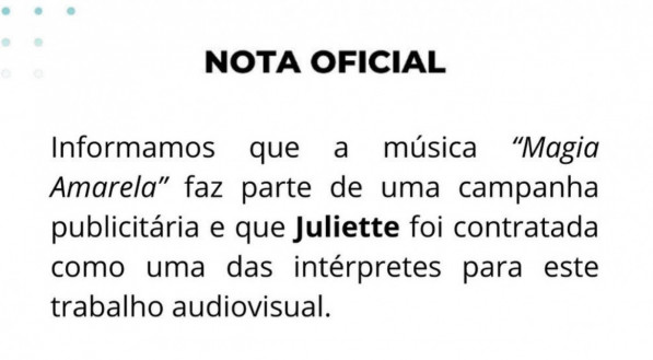 Juliette publica comunicado sobre acusação de plágio 