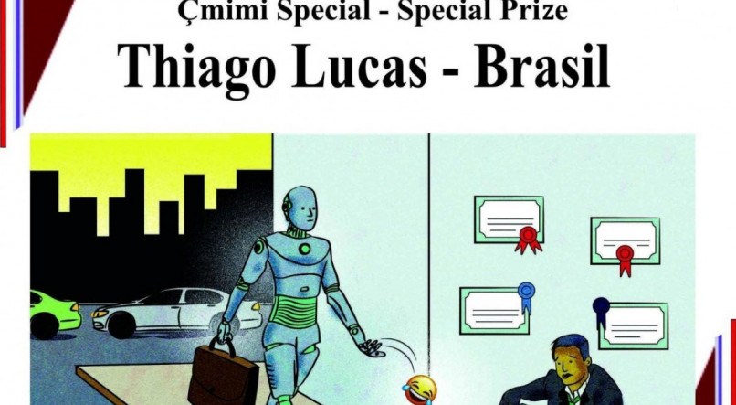 O chargista do JC, Thiago Lucas, foi premiado na 20ª edição do Concurso Internacional do Festival de Banda Desenhada e Cartoon, no Kosovo, com o trabalho