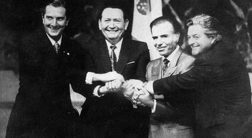 Fernando Collor (Brasil), Andrés Rodriguez (Paraguai), Carlos Menem (Argentina) e Luiz Lacalle (Uruguai)