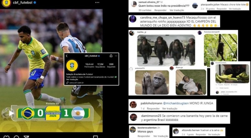 O perfil da Confederação Brasileira de Futebol (CBF) no Instagram sofreu violentos ataques racistas ao longo dessa semana