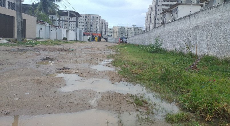 Rua em Jaboatão carece de asfaltamento e capinação do mato