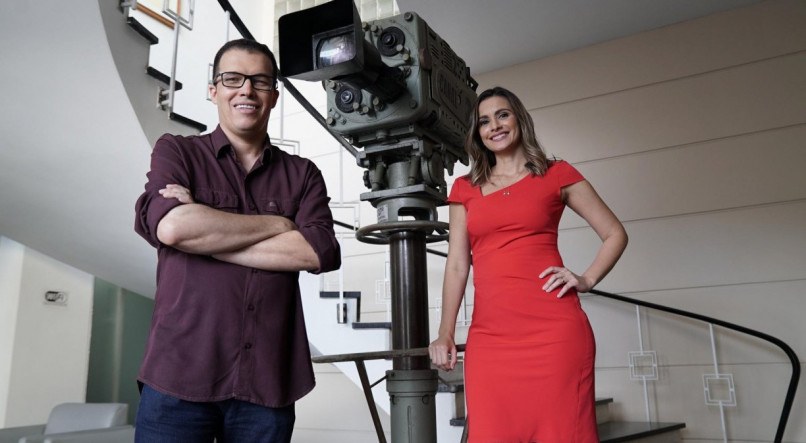 Aroldo Costa e Anne Barretto juntos no TV Jornal Meio-Dia