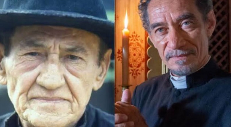 Jofre Soares e Chico Diaz como Padre Santo, respectivamente em "Renascer" (1993) e "Renascer" (2024).