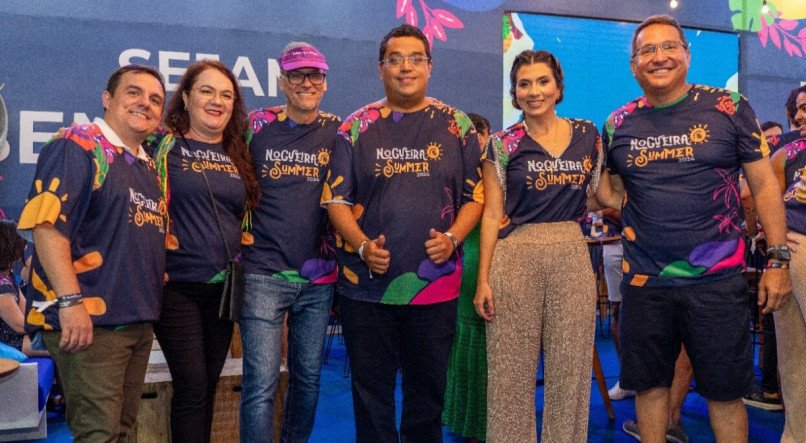 NOGUEIRA SUMMER - Antônio Siqueira, Isis Lopes e César Garcia Gimenez, do Grupo OLX, ao lado de Armando Nogueira, Paula Carolina e George Stupp, do Hub Nogueira