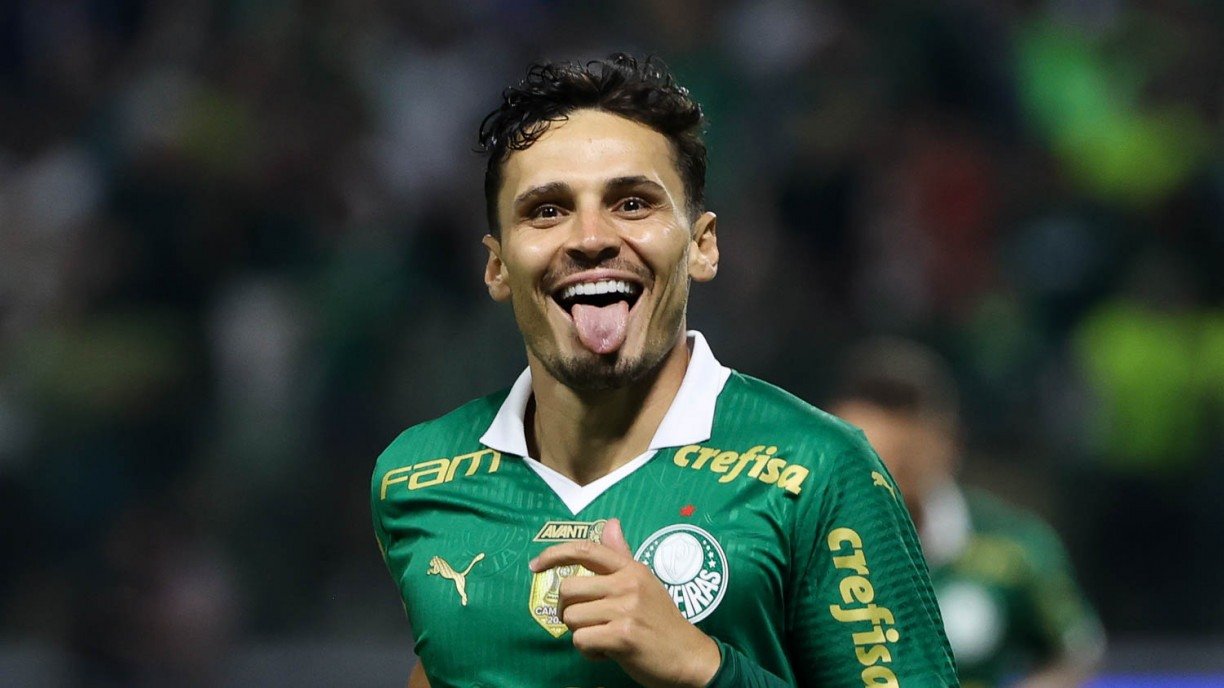 Imagem de Raphael Veiga, meia do Palmeiras, que goleou na 4&ordf; rodada da Libertadores