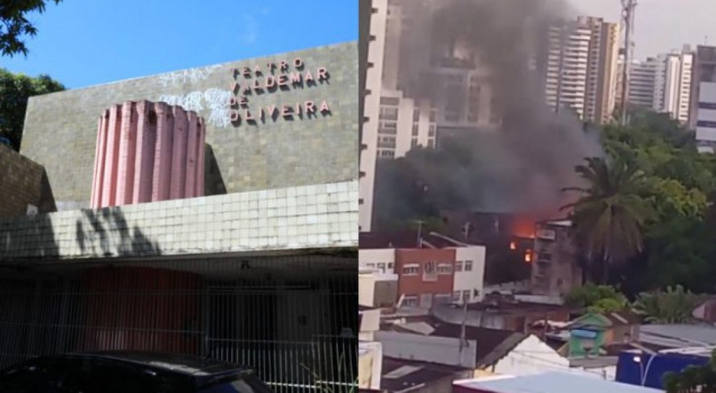Teatro Valdemar de Oliveira é atingido por incêndio.
