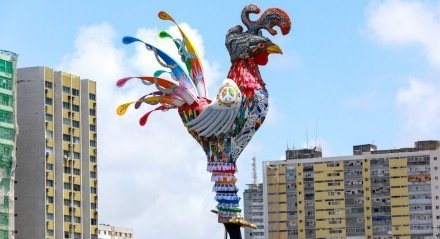 ESCULTURA GALO DA MADRUGADA DE PÉ NA PONTE DUARTE COELHO.