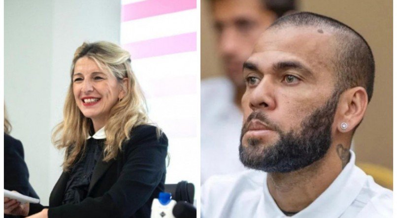 A segunda vice-presidente da Espanha, Yolanda Díaz, e o jogador Daniel Alves