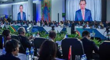 Ministro Fernando Haddad fala na reunião do G-20 em Sao Paulo defendendo o Imposto sobfre Grandes Fortunas