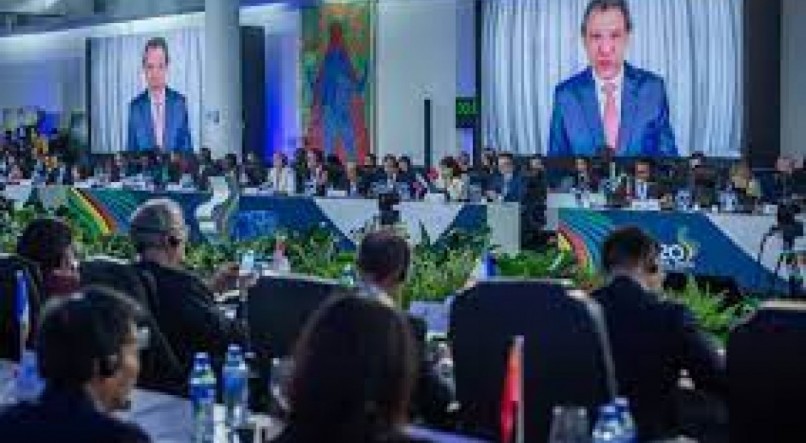 Ministro Fernando Haddad fala na reunião do G-20 em Sao Paulo defendendo o Imposto sobfre Grandes Fortunas