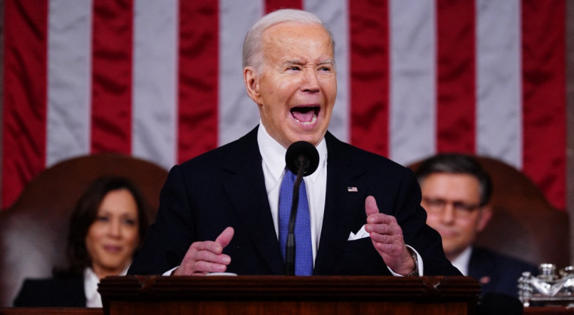 O presidente dos EUA, Joe Biden, durante discurso na Câmara do Capitólio, em Washington