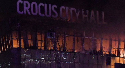 Crocus City Hall logo após o ataque terrorista em Moscou, na Rússia