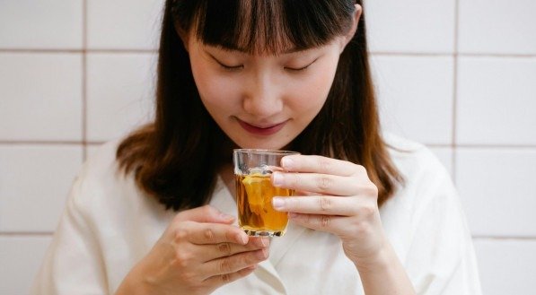 Imagem ilustrativa: mulher tomando chá durante o dia.