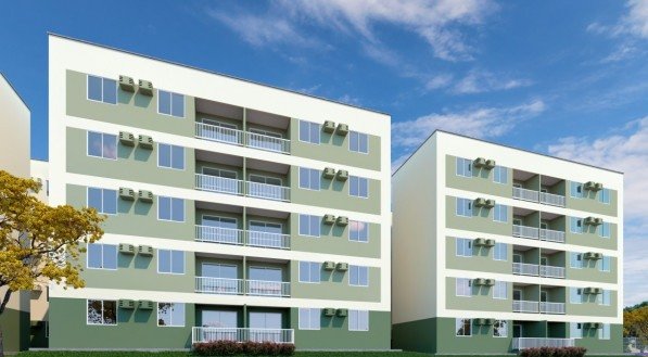 Os apartamentos de 3 quartos têm 56,01m² (pavimento térreo, com varanda estendida) e 54,48m² (demais pavimentos)