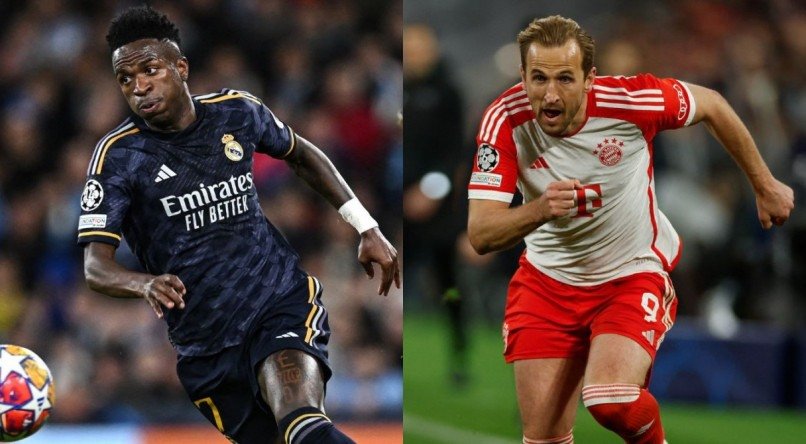 Vinicius Junior, do Real Madrid, e Harry Kane, do Bayern de Munique