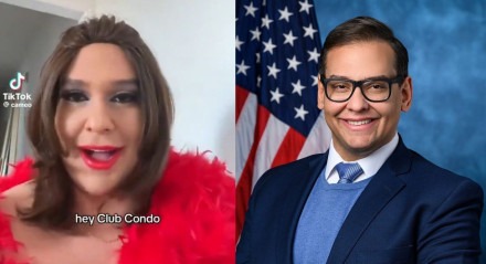 O político George Santos como a drag queen Kitara Ravache