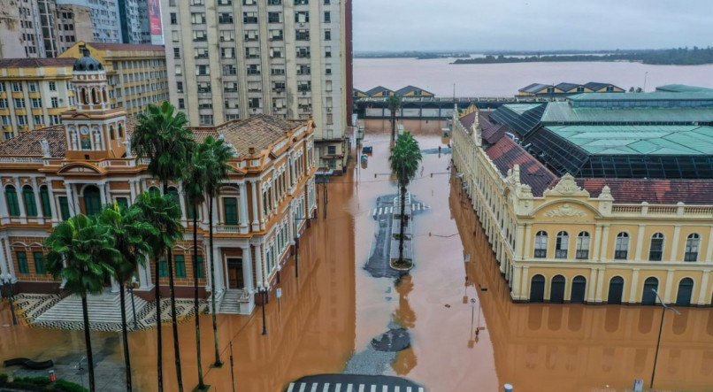 Imagem da inunda&ccedil;&atilde;o em Porto Alegre ap&oacute;s transbordamento do Rio Gua&iacute;ba