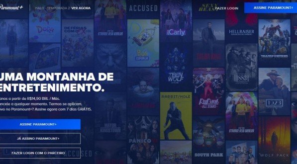 Página inicial da plataforma de streaming Paramount+